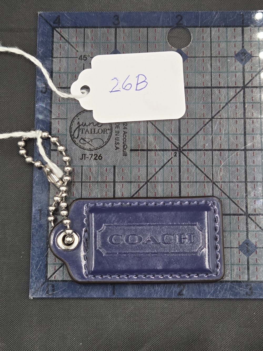 Coach Blue Leather Logo Tag Keychain
